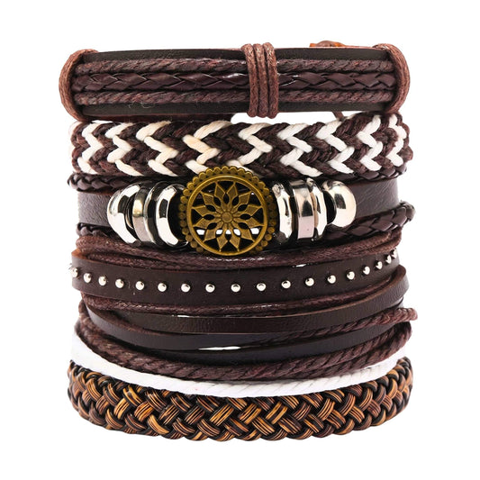 VIKING TRAIL - 6 Pcs Genuine Leather Adjustable Bracelet for Men & Boys — Leather Bracelet for Men | THE MEN THING