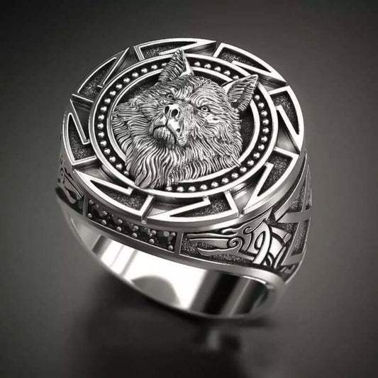 VIKING WARRIOR WOLF SILVER - Alloy Ring for Men & Boys (Size : 21) - THE MEN THING