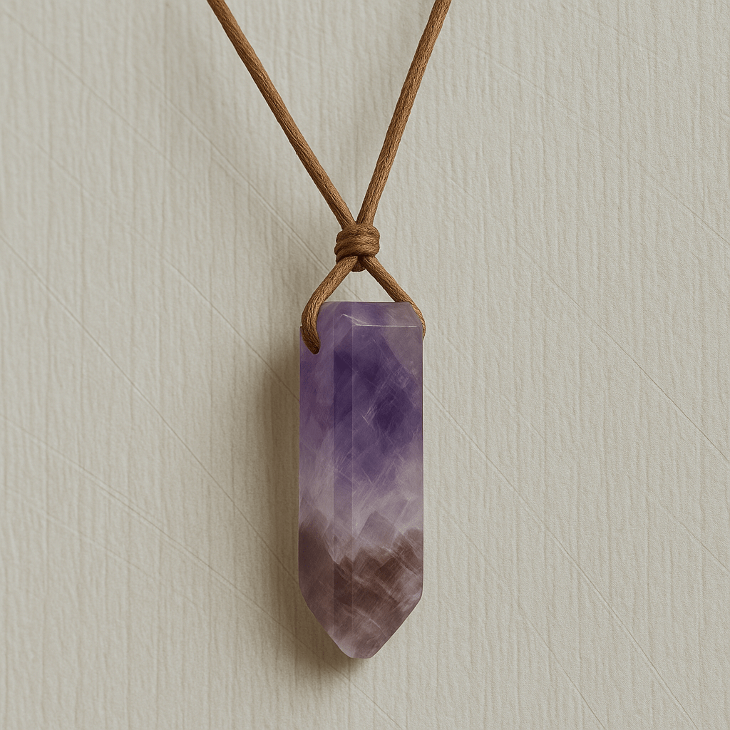 VIOLET APEX - Natural Crystal Unshaped Pendant with Adjustable Rope Chain for Men and Boys — Leather Necklace for Men | THE MEN THING
