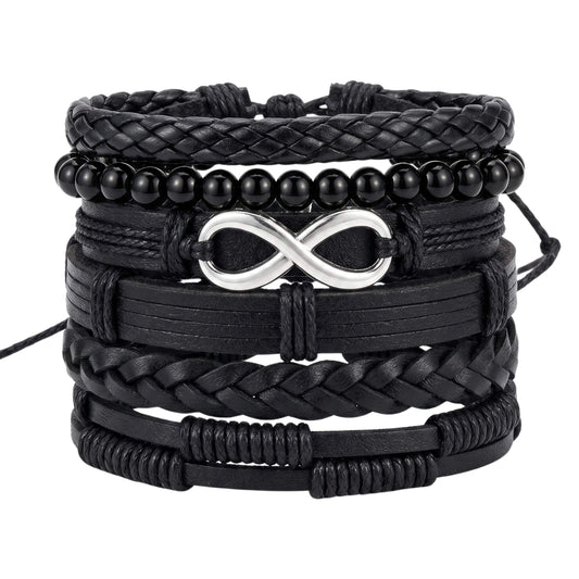 VOID INFINITY - 6 Pcs Genuine Braided Leather Adjustable Bracelets for Men & Boys — Leather Bracelet for Men | THE MEN THING