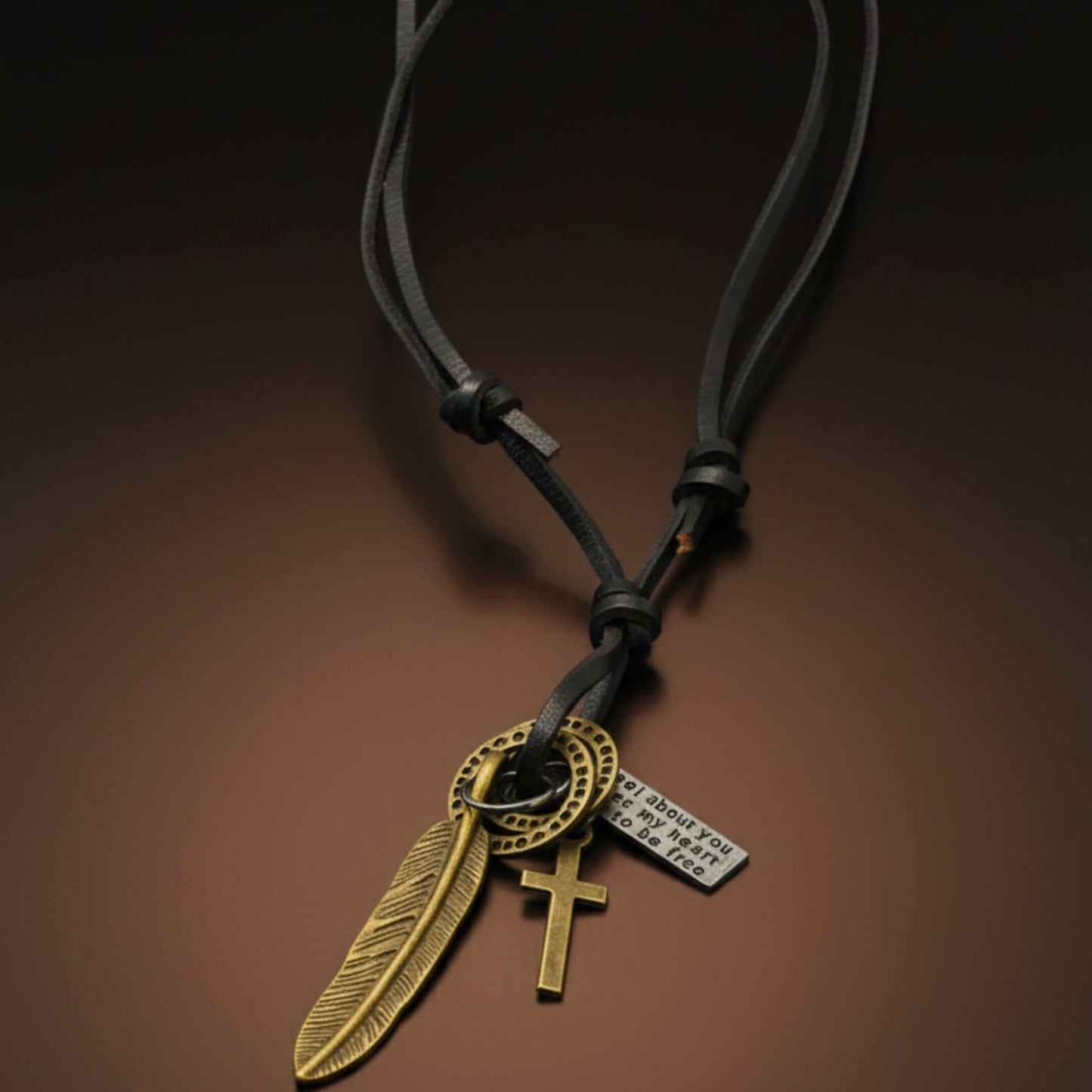 WANDERER’S FAITH - Brass Gold – 2.3-Inch Pure Stainless Steel Pendant with Adjustable Leather Rope for Men & Boys — Leather Necklace for Men | THE MEN THING