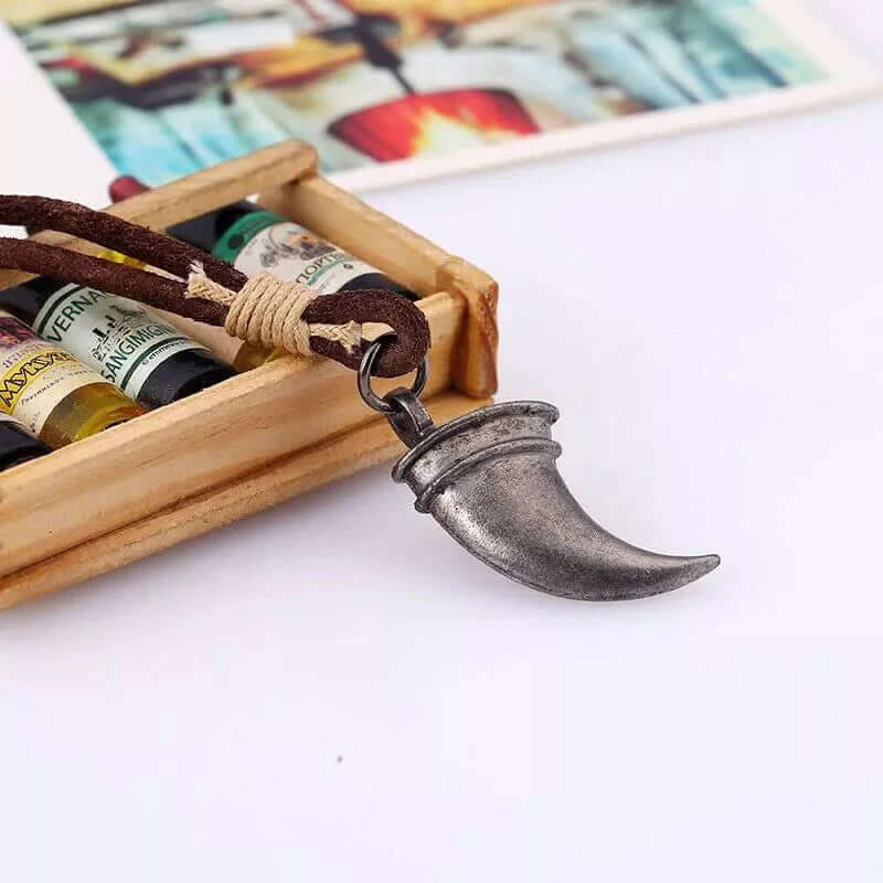 WARRIOR TOOTH BROWN - Vintage Alloy Claw Pendant with Adjustable Pure Leather Cord Necklace for Men & Boys — Leather Necklace for Men | THE MEN THING
