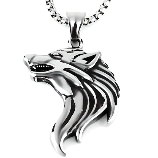 WATCHING WOLF - Alloy Pendant with Stainless Steel 24inch Round Box Chain, American trending Style for Men & Boy — SS Pendant/ Necklace for Men | THE MEN THING