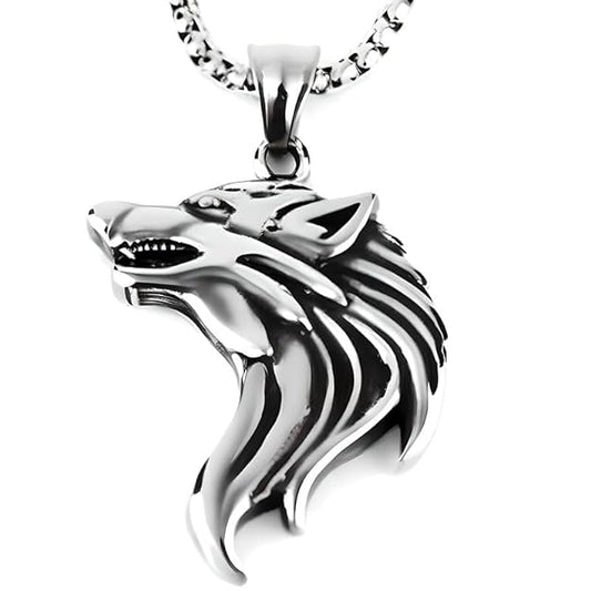 WATCHING WOLF (T) - Pure Titanium Steel Pendant with Stainless Steel 24inch Round Box Chain, European trending Style for Men & Boy — SS Pendant/ Necklace for Men | THE MEN THING