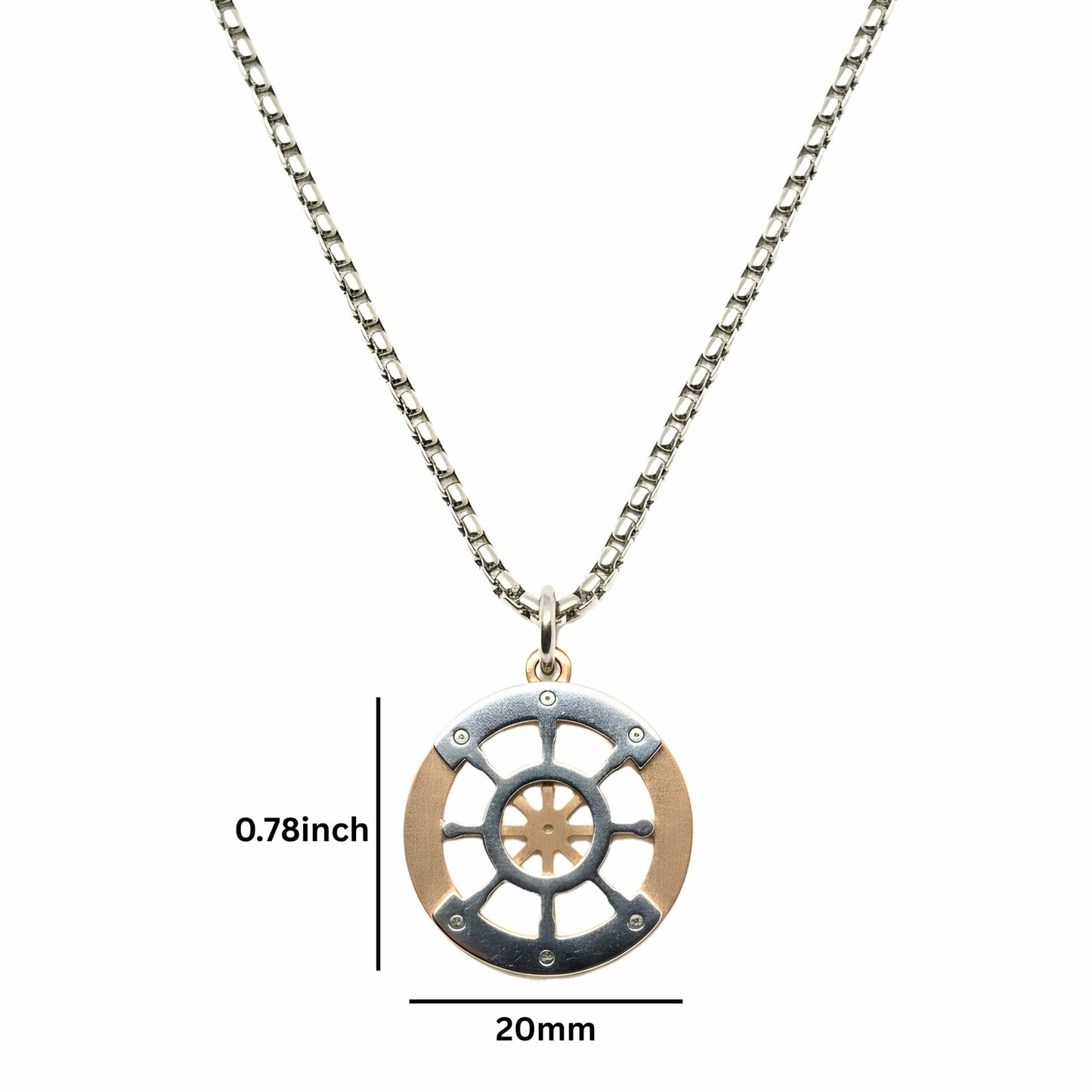 WHEEL OF VALOR - 20mm Titanium Steel Pendant with 20inch Round Box 3mm Chain for Men & Boys — SS Pendant/ Necklace for Men | THE MEN THING
