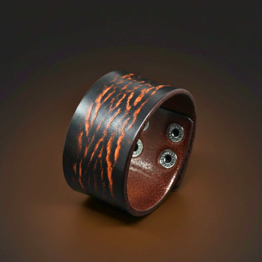 WILD FLAME - 40mm Brown Genuine Leather Adjustable Bracelet for Men & Boys (9 inch) — Leather Bracelet for Men | THE MEN THING