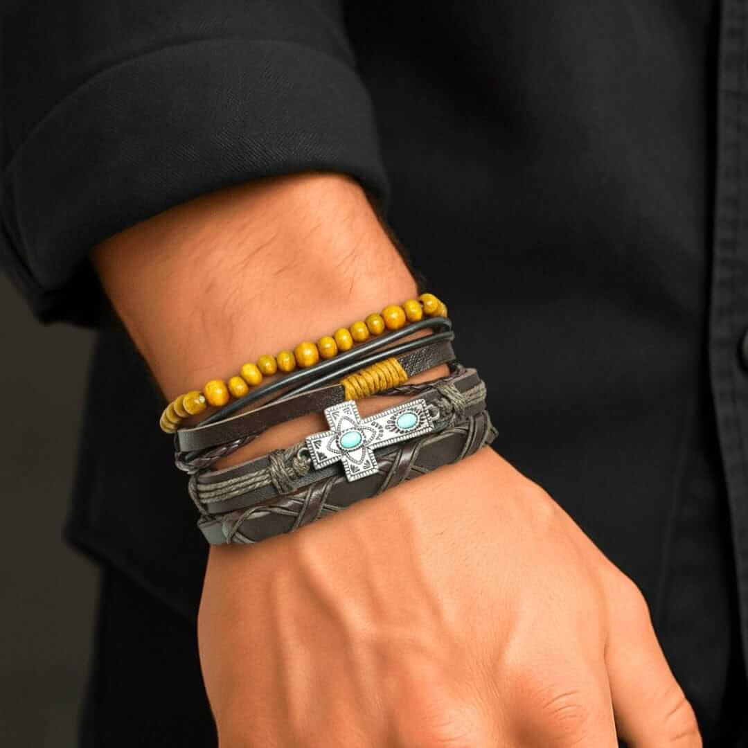 WILDSOUL FAITH - 4 Pcs Genuine Leather Adjustable Bracelet Set for Men & Boys (8 inch) — Leather Bracelet for Men | THE MEN THING