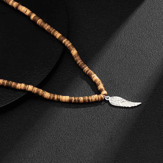 WILDWOOD BOHO - Wooden Bead with Feather Pendant Men's Necklace for Men and Boys (24 Inch) - THE MEN THING