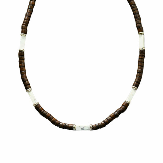 WILDWOOD TRIBAL - White 6 mm Beaded Necklace for Men and Boys (21 inches with adjustable silver cable chain) - THE MEN THING