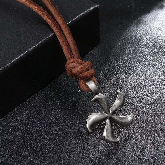 WINDMILL BROWN - Vintage Alloy Windmill Pendant with Adjustable Pure Leather Cord Necklace for Men & Boys - THE MEN THING