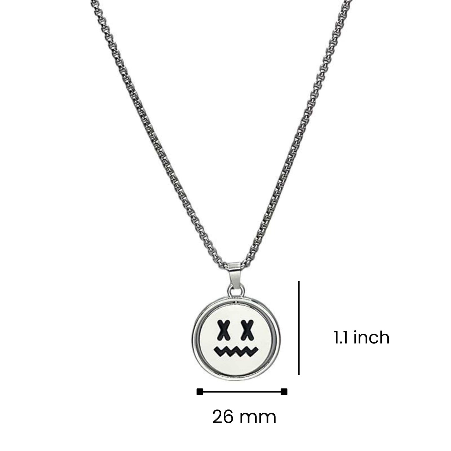 X-FACE AND SMILEY MOOD - 26mm Pure Titanium Steel Pendant with 28inch Round Box 4mm Chain for Men & Boys — SS Pendant/ Necklace for Men | THE MEN THING