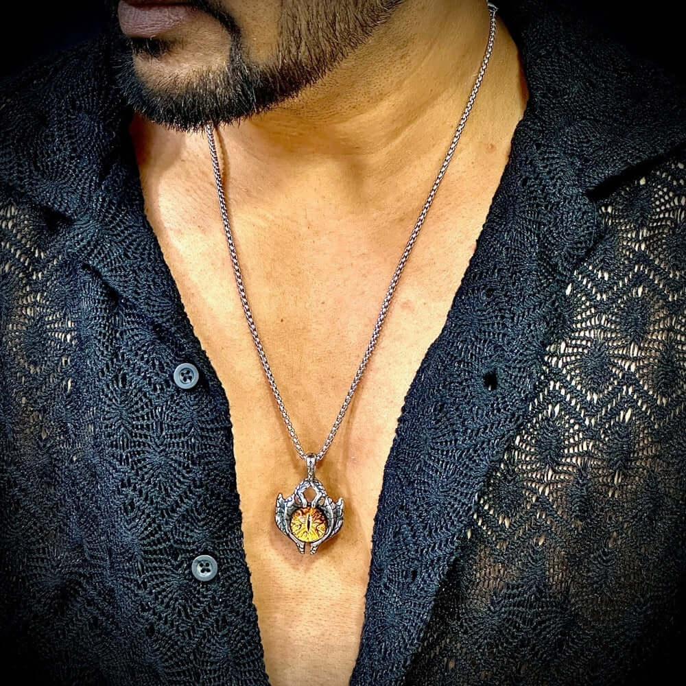 YELLOW EYE PROTECT (T) - Pure Titanium Steel Pendant with Stainless Steel 24inch Round Box Chain, European trending Style for Men & Boy — SS Pendant/ Necklace for Men | THE MEN THING