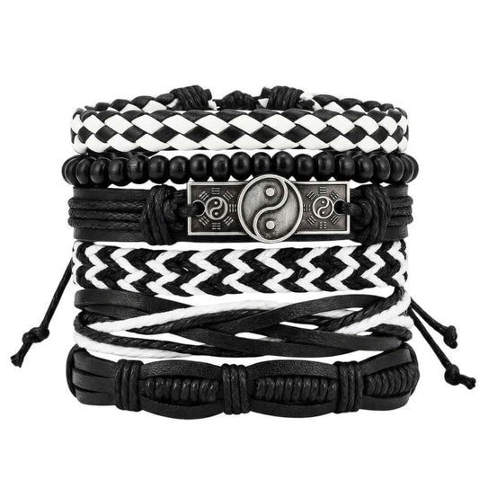 YIN FORCE - 6 Pcs Genuine Leather Adjustable Bracelet for Men & Boys — Leather Bracelet for Men | THE MEN THING