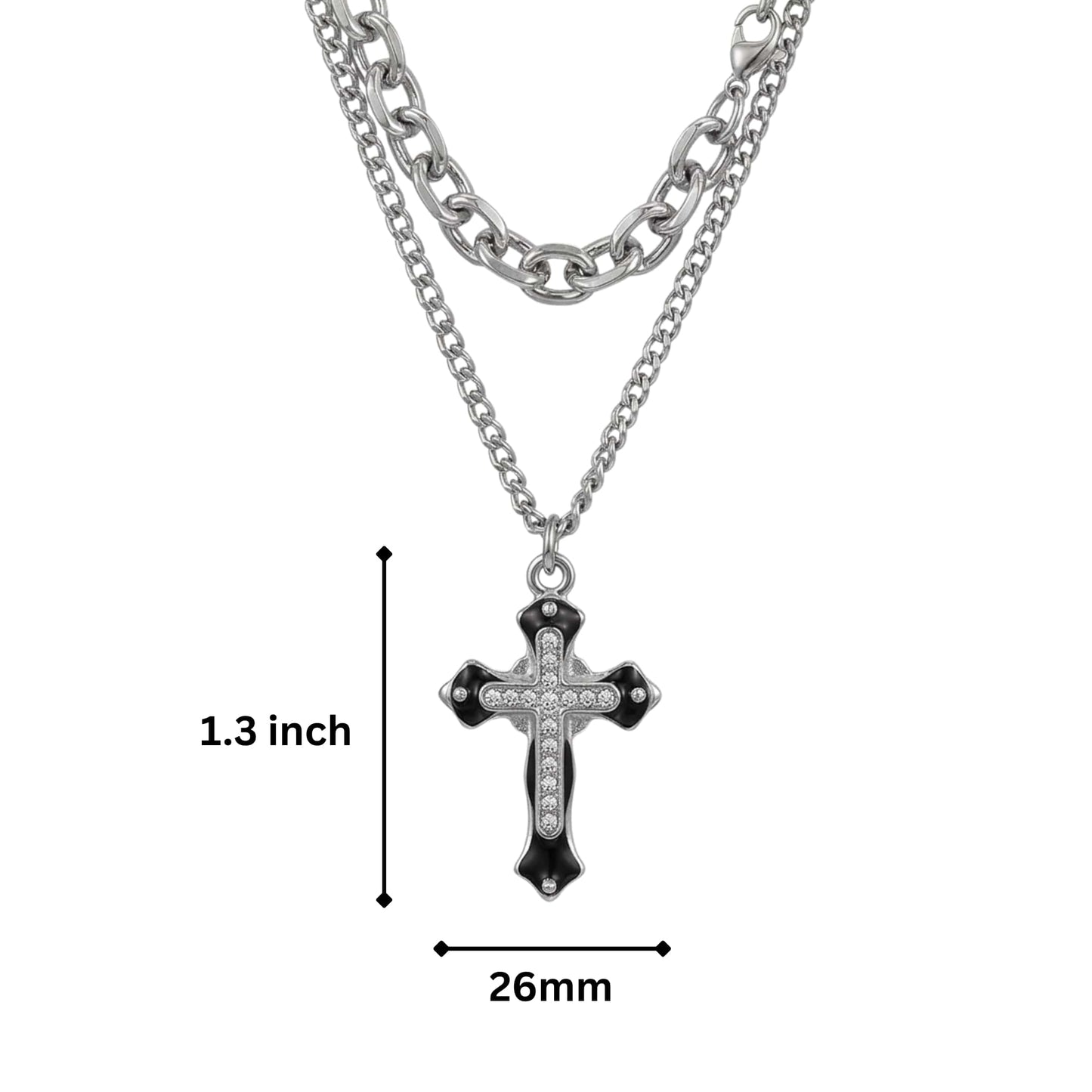 ZENTHOR LAYERED CROSS - 26mm Titanium Steel Pendant with 19inch Cube 6mm Chain for Men & Boys — SS Pendant/ Necklace for Men | THE MEN THING