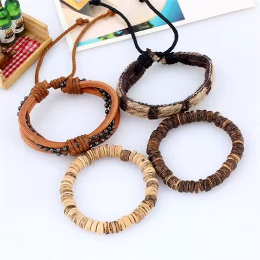 ZULU BAND - 4 Pcs Genuine Braided Leather Bracelet Set for Men & Boys (8 inch) - THE MEN THING