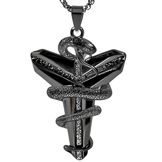 BLACK MAMBA - Alloy Pendant with Pure Stainless Steel 24inch Round box Chain, European trending Style for Men & Boy