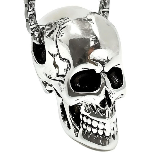 SKULL HARD -  Alloy Silver Skull Pendant with Pure Stainless Steel 24inch Round Box Chain, European trending Style Men & Boy