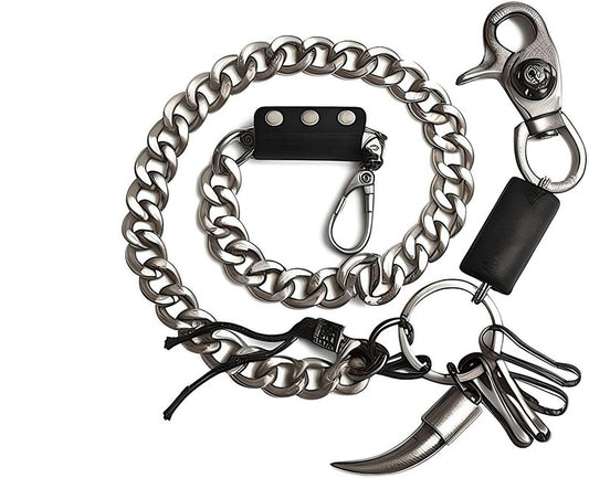 OX HORN BULLET CHAIN  - Pure Titanium Steel Wallet Bullet Biker Jeans Chain with Lobster Clasps for Men & Boys -21 inch