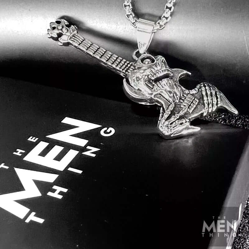 THE MEN THING Alloy Pendant with Chain ROCKER - Alloy Pendant with Pure Stainless Steel 24inch Chain for Men, European trending Style - Round Box Chain for Men & Boy