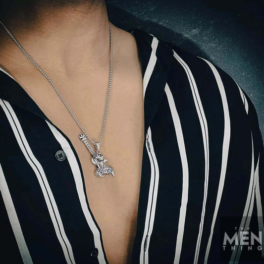 THE MEN THING Alloy Pendant with Chain ROCKER - Alloy Pendant with Pure Stainless Steel 24inch Chain for Men, European trending Style - Round Box Chain for Men & Boy