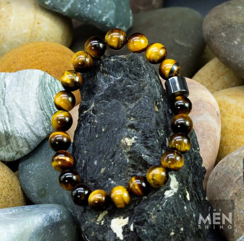 THE MEN THING Bead Bracelet AZURITE ATMOSPHERE - Beads Bracelet with Natural Stone - 7 inch Stretch Bracelet