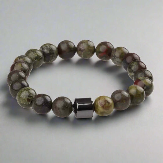 THE MEN THING Bead Bracelet AZURITE BROWN - Beads Bracelet with Natural Stone - 7 inch Stretch Bracelet