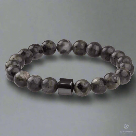 THE MEN THING Bead Bracelet AZURITE DARK NIGHT - Beads Bracelet with Natural Stone - 7 inch Stretch Bracelet