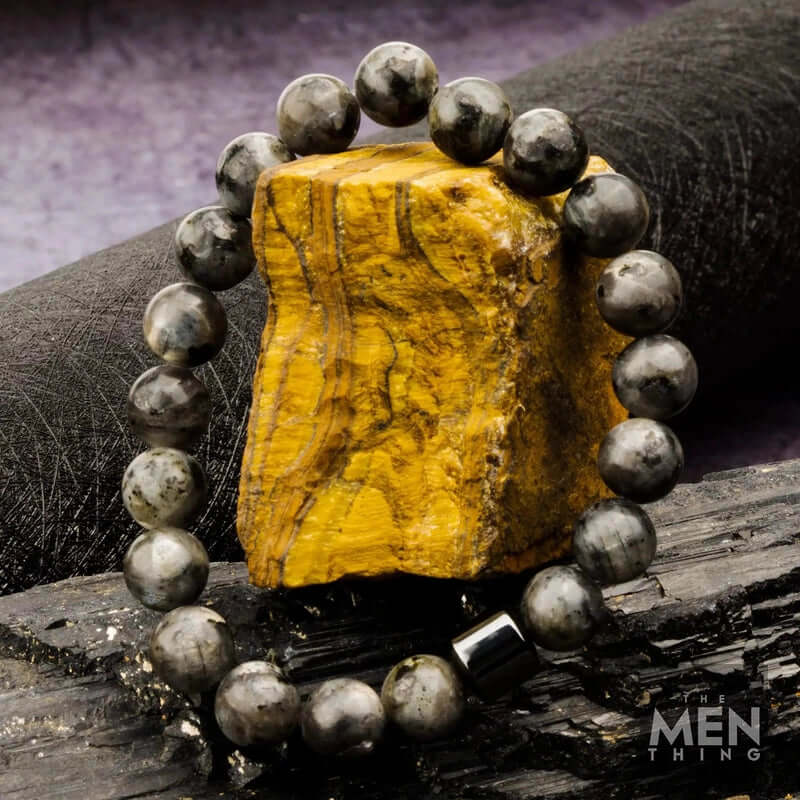 THE MEN THING Bead Bracelet AZURITE DARK NIGHT - Beads Bracelet with Natural Stone - 7 inch Stretch Bracelet