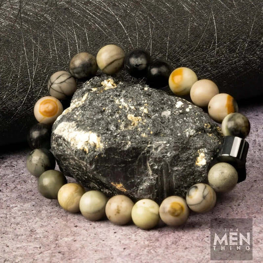 THE MEN THING Bead Bracelet AZURITE GALAXY - Beads Bracelet with Natural Stone - 7 inch Stretch Bracelet