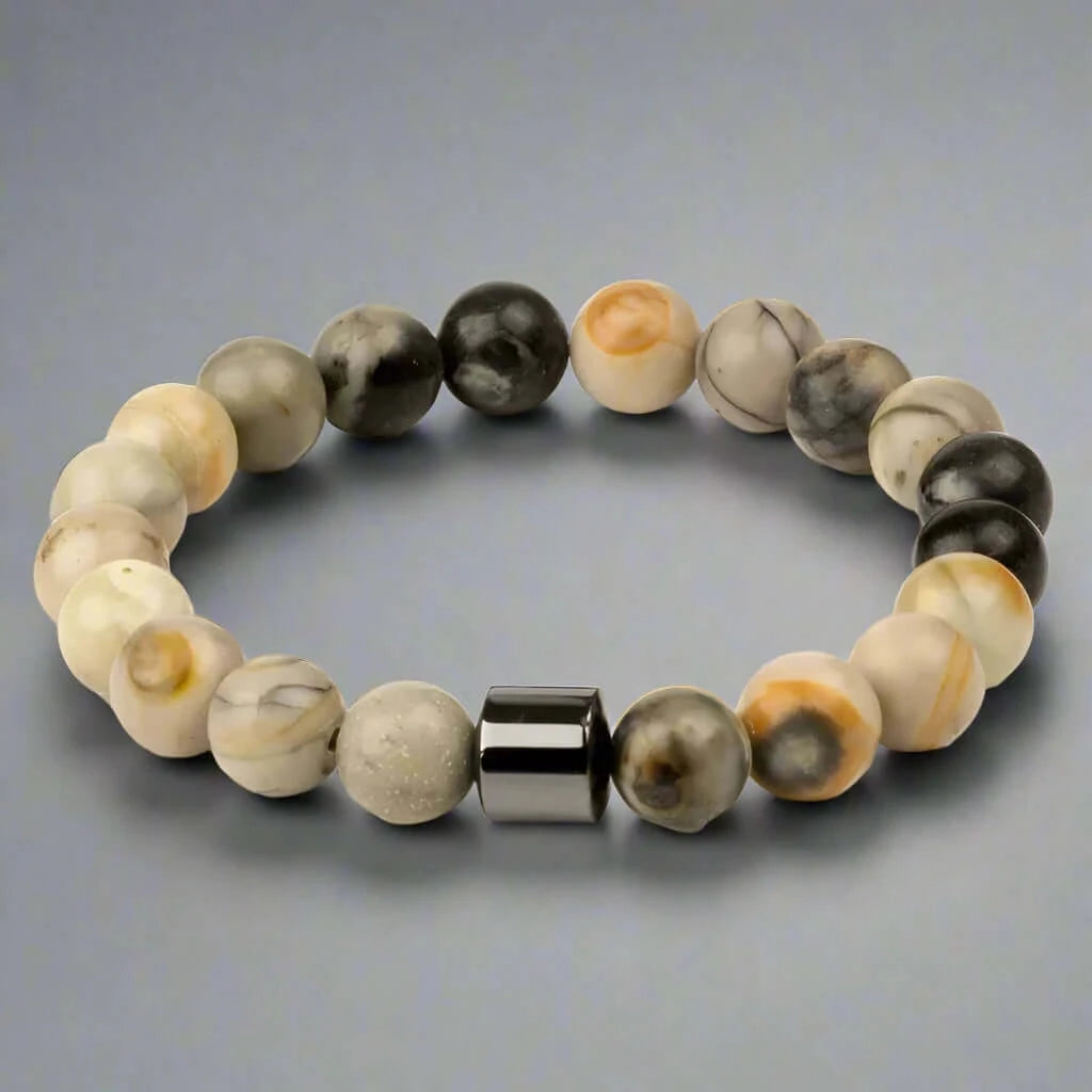 THE MEN THING Bead Bracelet AZURITE GALAXY - Beads Bracelet with Natural Stone - 7 inch Stretch Bracelet