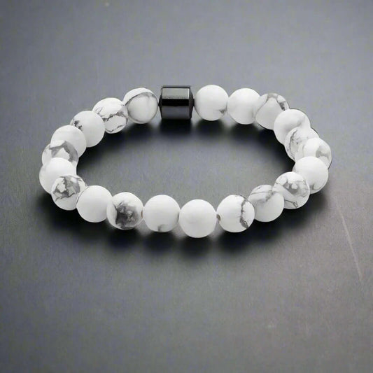 THE MEN THING Bead Bracelet AZURITE MOONLIGHT LUSTRE - Natural Beads Bracelet for Men - Become Money Magnet - Howlite Natural Stone Colorful 7 Chakra Energy Stretch Bracelet (7inch)