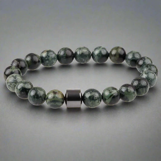 THE MEN THING Bead Bracelet AZURITE MOSS - Beads Bracelet with Natural Stone - 7 inch Stretch Bracelet