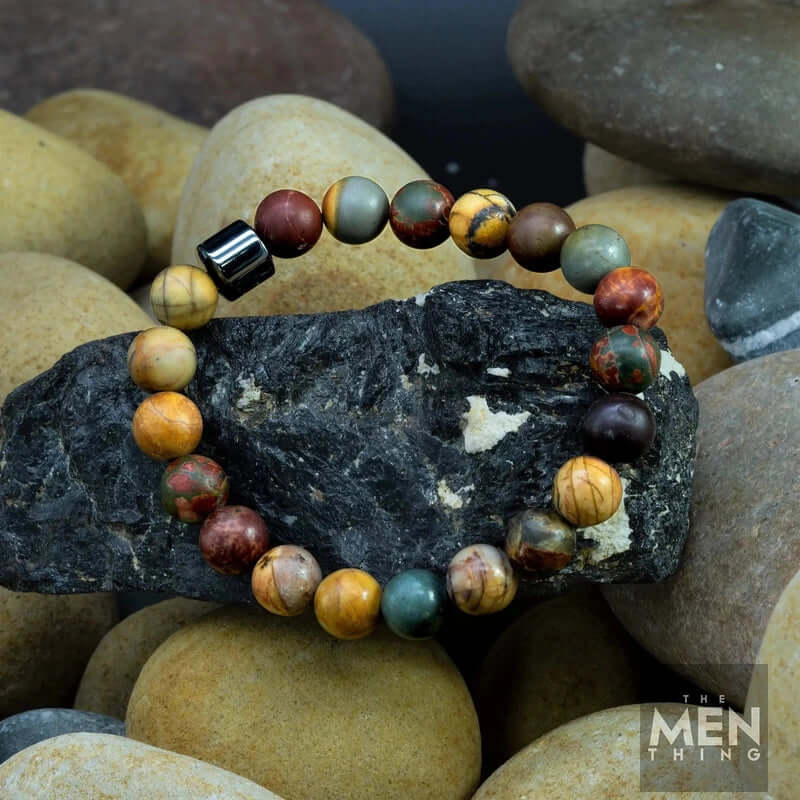 THE MEN THING Bead Bracelet AZURITE RAINBOW - Beads Bracelet with Natural Stone - 7 inch Stretch Bracelet