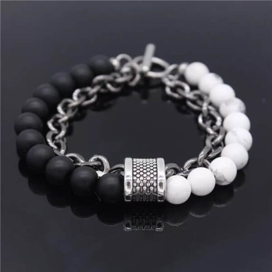 THE MEN THING Bead Bracelet BEADFUSION WHITE - Natural Beads Bracelet for Men - Become Money Magnet - Natural Volcanic Stone Colorful 7 Chakra Energy Stretch Bracelet (8inch)