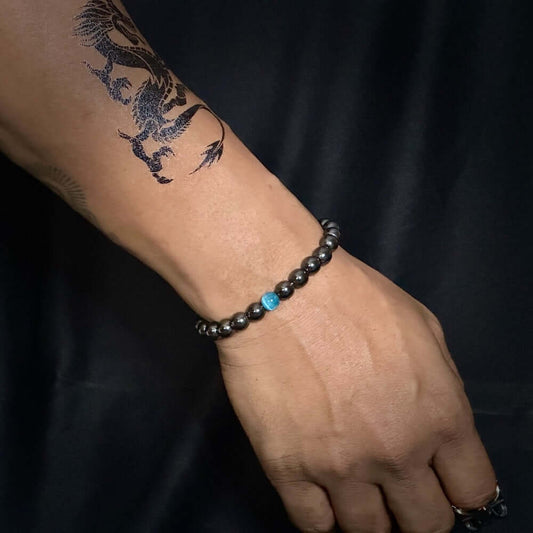 THE MEN THING Bead Bracelet COBALT BLUE - Beads Bracelet with Natural Stone - "7" inch Stretch Bracelet for Men & Boys