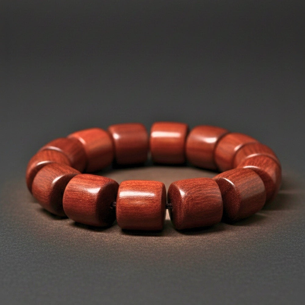 THE MEN THING Bead Bracelet CRIMSON TIMBER - 16mm Wooden Beads Bracelet with Natural Stone - Adjustable Bracelet