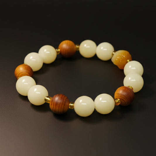 THE MEN THING Bead Bracelet IVORY GROVE - 13mm Beads Bracelet with Natural Stone - Adjustable Bracelet