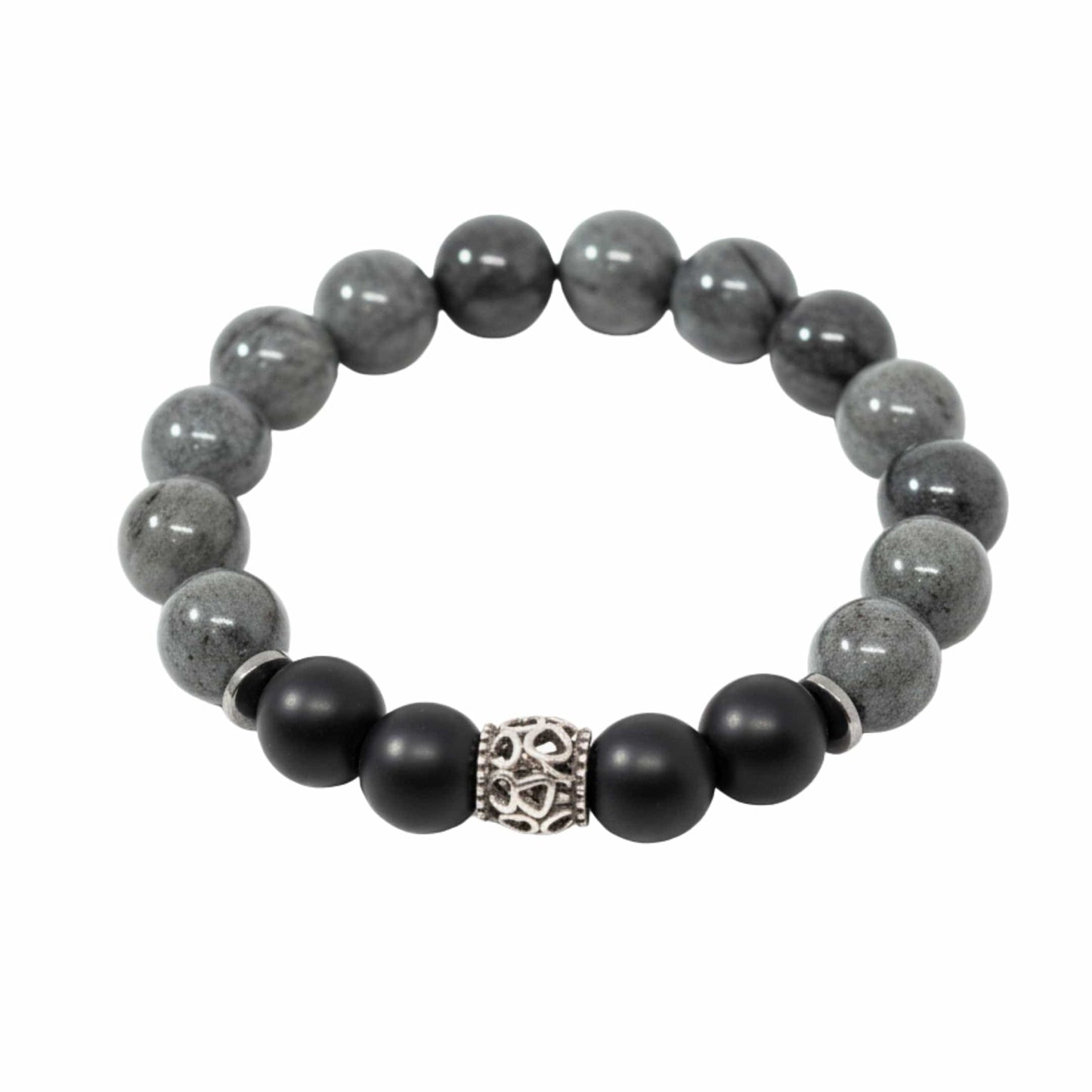THE MEN THING Bead Bracelet MORVANE - 12mm Beads Bracelet with Natural Stone - Adjustable Bracelet