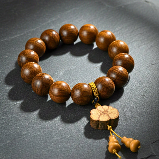 THE MEN THING Bead Bracelet NATURE BOUND - 21mm Wooden Beads Bracelet with Natural Stone - Adjustable Bracelet