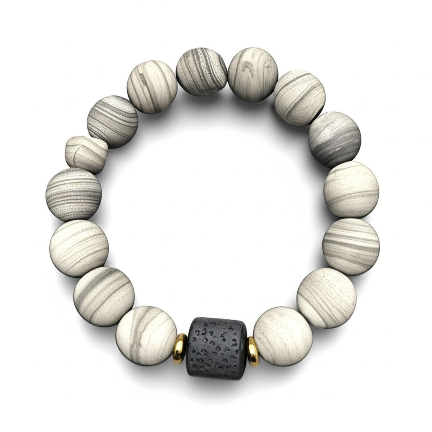 THE MEN THING Bead Bracelet NOIR ORBIT - 12mm Beads Bracelet with Natural Stone - Adjustable Bracelet