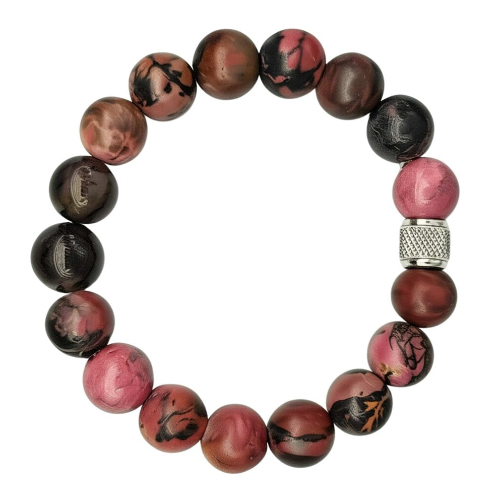 THE MEN THING Bead Bracelet NOVA RHODONITE - 12mm Beads Bracelet with Natural Stone - Adjustable Bracelet