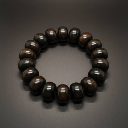 THE MEN THING Bead Bracelet OBSIDIAN CREED - 20mm Wooden Beads Bracelet with Natural Stone - Adjustable Bracelet