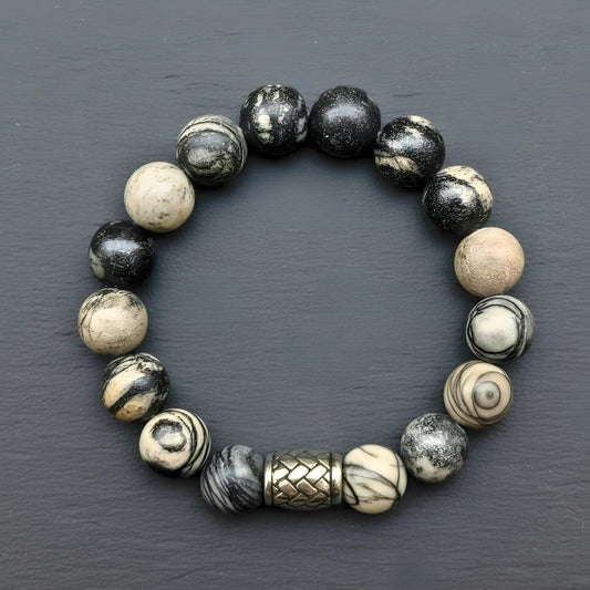 THE MEN THING Bead Bracelet PICASSO JASPER - 12mm Beads Bracelet with Natural Stone - Adjustable Bracelet