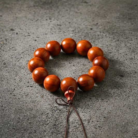 THE MEN THING Bead Bracelet ROVERE - 21mm Wooden Beads Bracelet with Natural Stone - Adjustable Bracelet