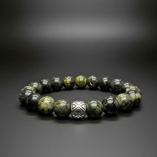 THE MEN THING Bead Bracelet SERPENTINE ASCEND - 12mm Beads Bracelet with Natural Stone - Adjustable Bracelet