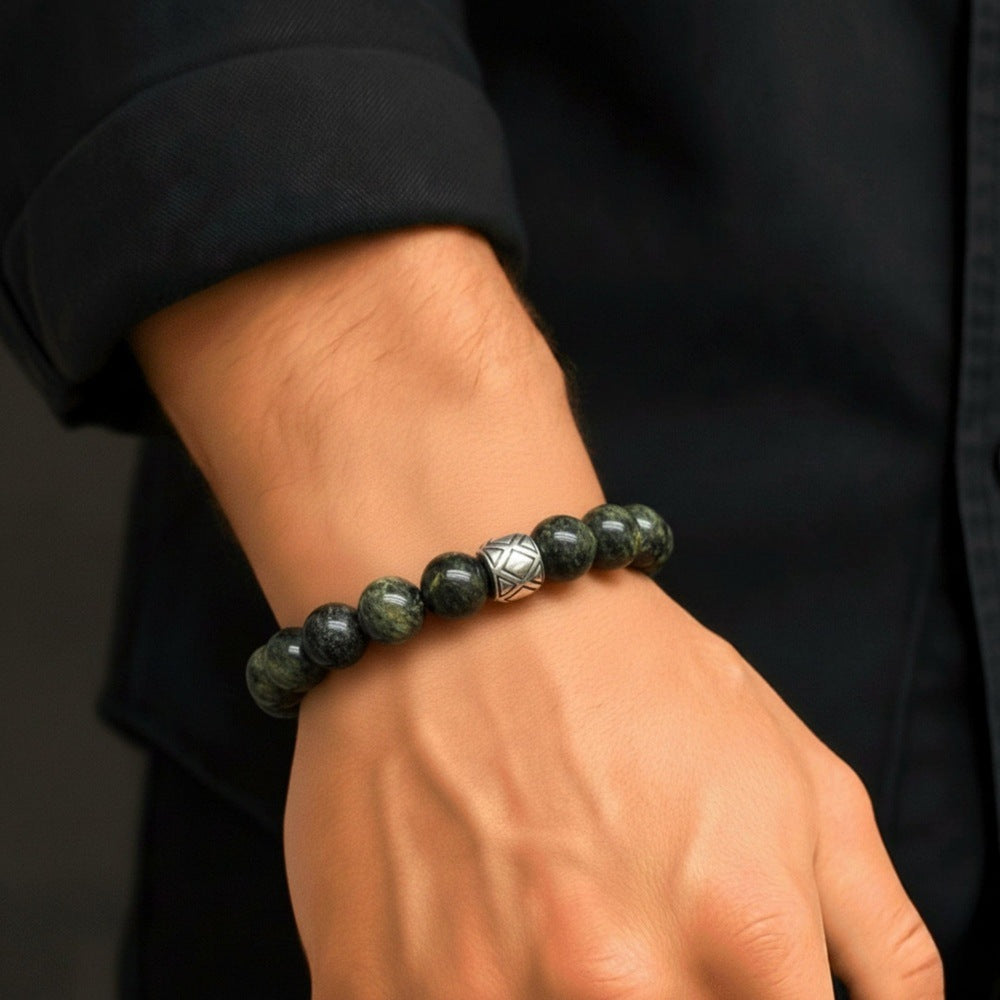 THE MEN THING Bead Bracelet SERPENTINE ASCEND - 12mm Beads Bracelet with Natural Stone - Adjustable Bracelet