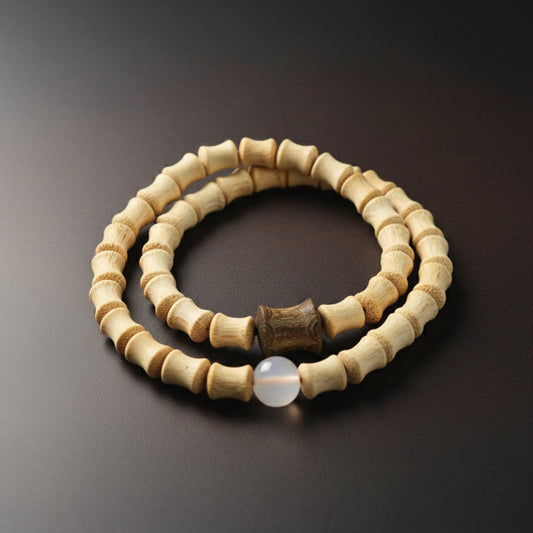 THE MEN THING Bead Bracelet SOLARA BEAD - 7mm Wooden Beads Bracelet with Natural Stone - Adjustable Bracelet