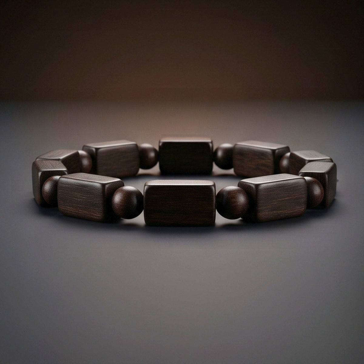 THE MEN THING Bead Bracelet SOLBARK - 8mm Wooden Beads Bracelet with Natural Stone - Adjustable Bracelet