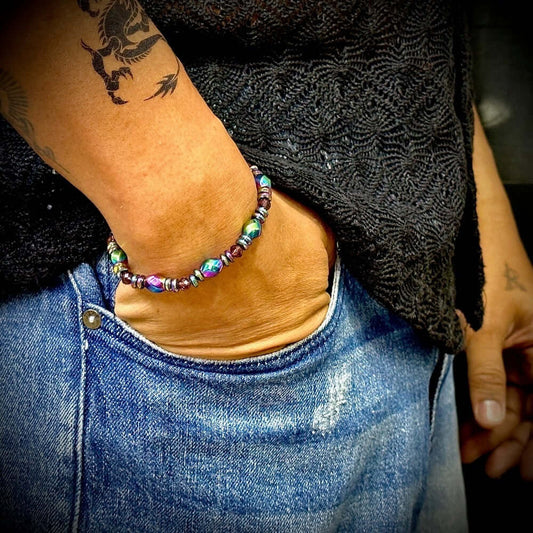 THE MEN THING Bead Bracelet SPECTRA MULTICOLOR - Beads Bracelet with Natural Stone - "7" inch Stretch Bracelet for Men & Boys