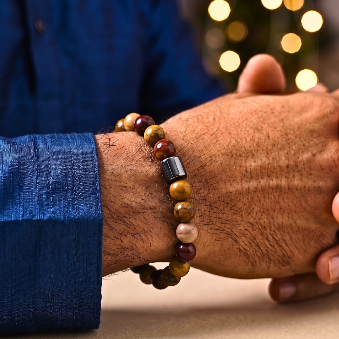 THE MEN THING Bead Bracelet The Perfect Rakhi Gift For Every Brother – AZURITE POLYCHROMATIC - Premium Beads Bracelets With Timeless Style (7inch)